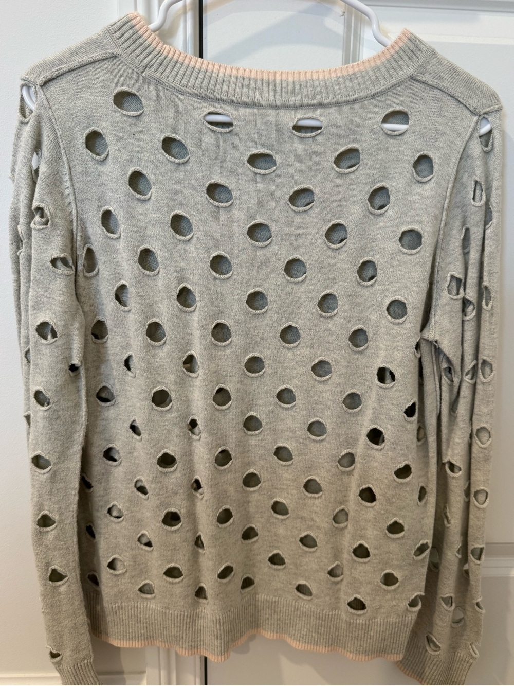 Women’s Light Gray Distressed Hole-Pattern Sweater